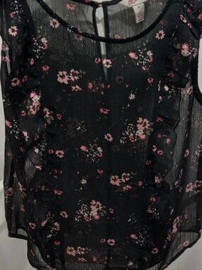 Arizona Ladies Floral Short Sleeve Top Shirt Size Medium